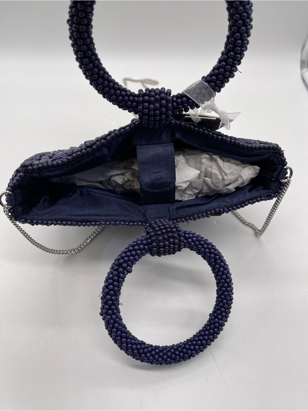 Handcrafted In India Blue Purple Beaded Round Handle Evening Purse Luxe Chic NWT - Picture 5 of 8